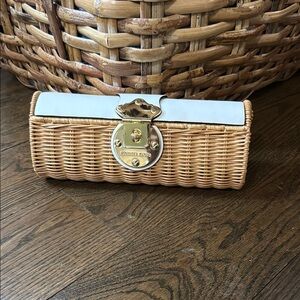 Michael Kors Tan Wicker Clutch with Gold Clasp
